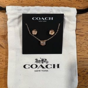 Coach Rose Gold logo necklace & floral earrings set NEW